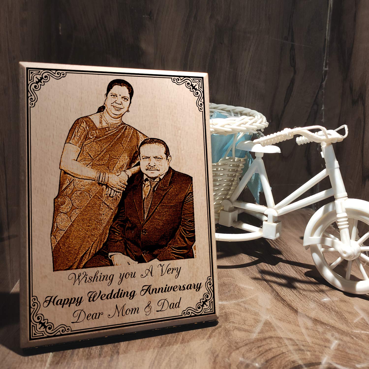 Gftbx 50Th Anniversary Personalized Engraved Rectangular Wooden Photo Plaque Wedding Gift For Couples(12 X 9 Inches, Brown), W